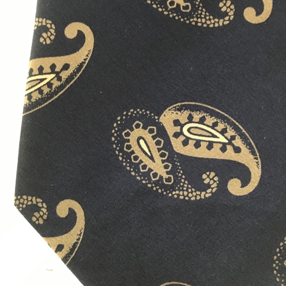 Silk Tie Navy Tan Paisley Fumagalli’s - Picture 5 of 10